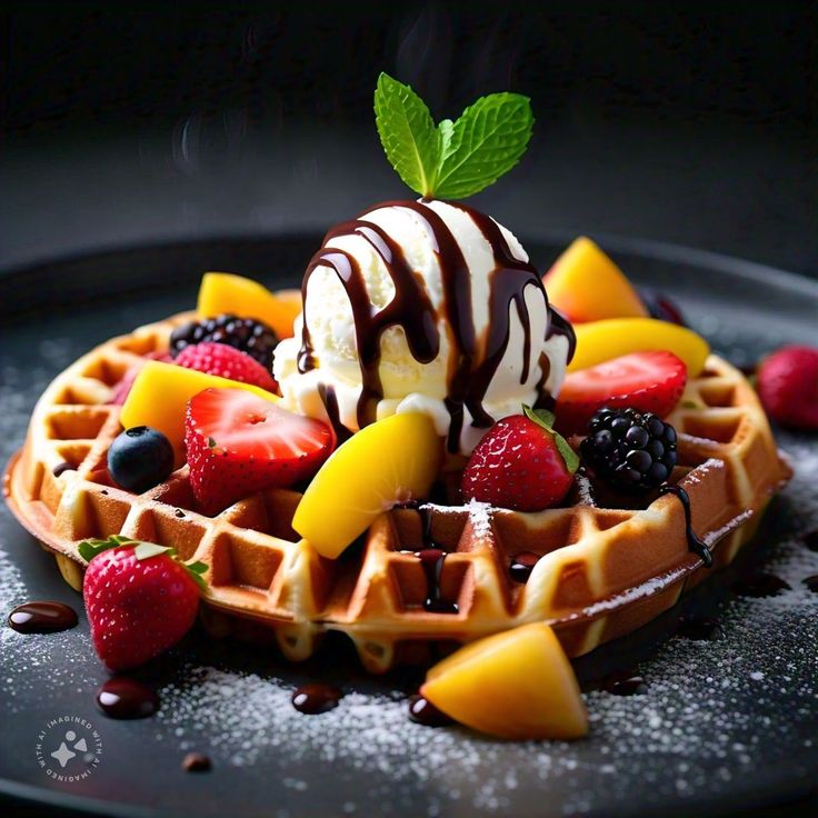 Waffle con Helado